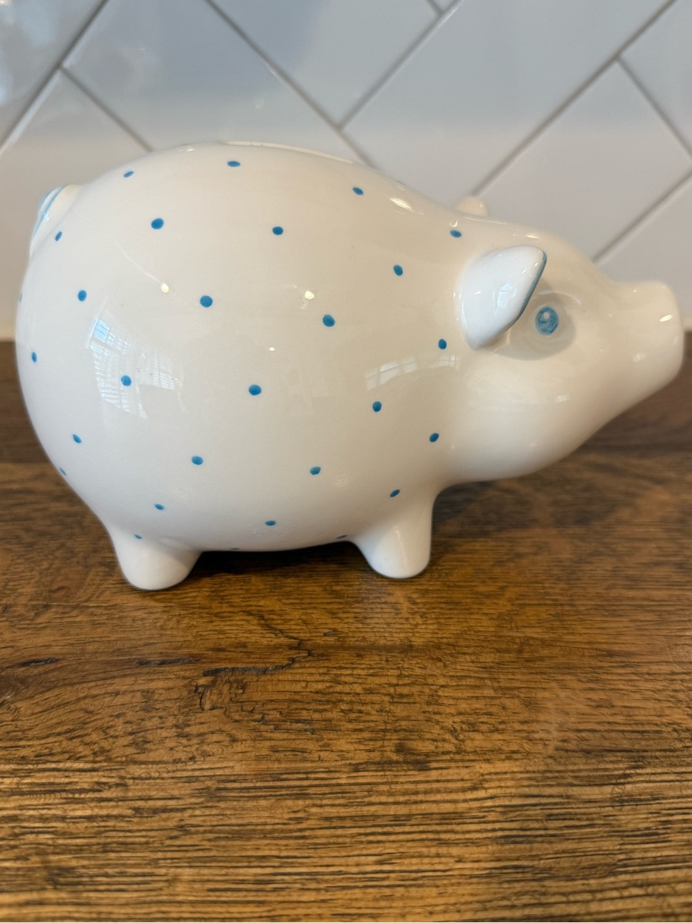 Tiffany & Co. White Porcelain Piggy Bank with Blue Dots - Great Baby Gift